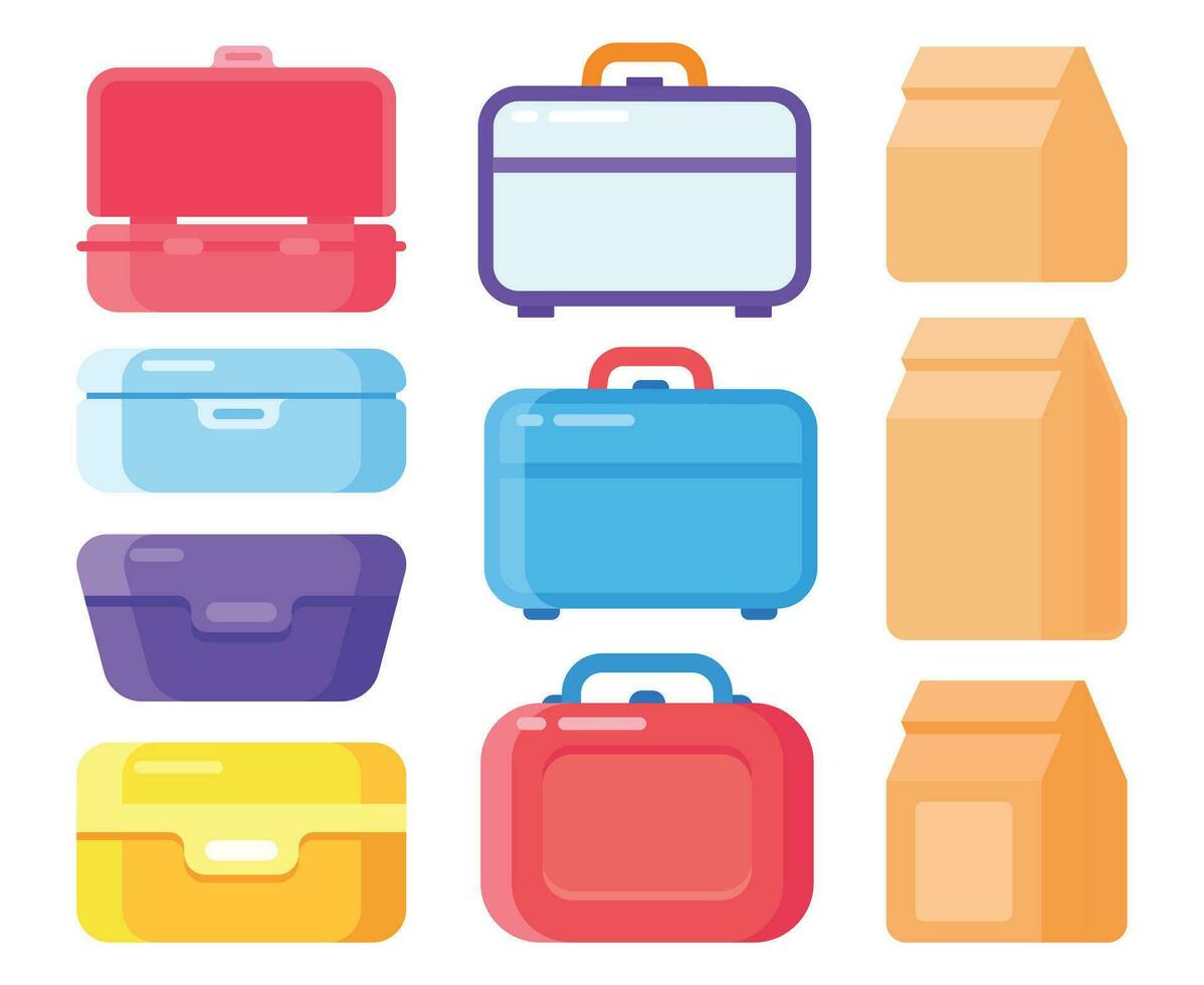 Lunch container set for take away food. Snacks packaging, Lunch meal in disposable bags or boxes. vector