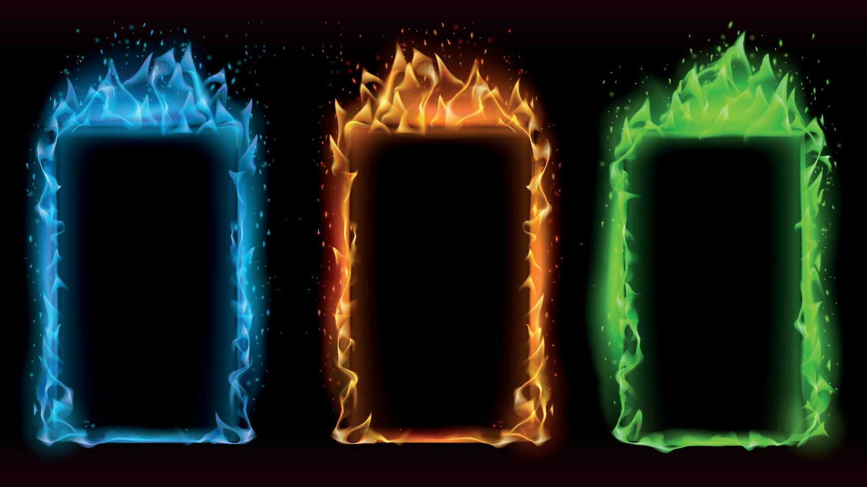 Fire frames diffrent colors. Vector fire frame