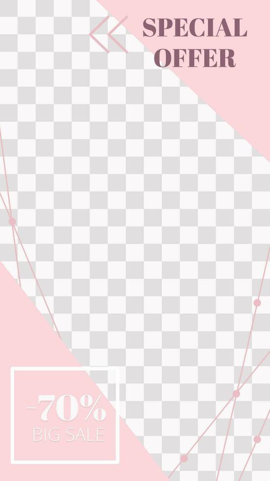 Pink floral story. Cute abstract special offer social media story template vector