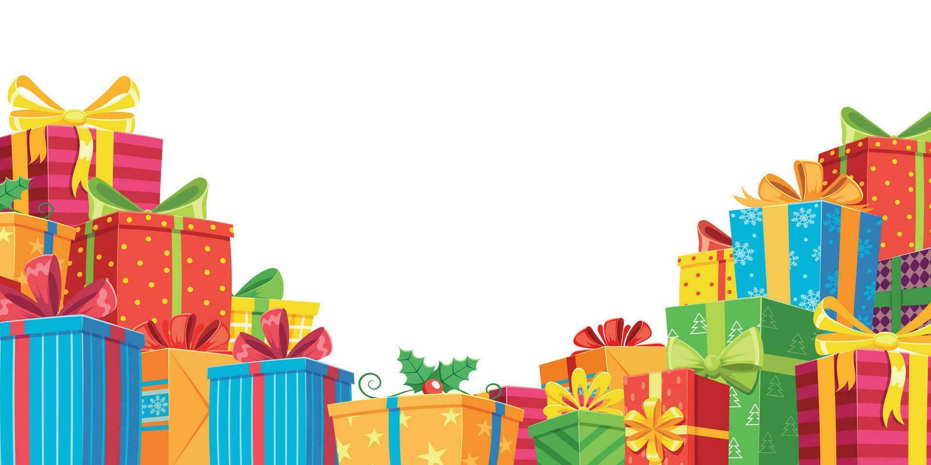 Gift banner with pile boxes to celebration and present holiday vector