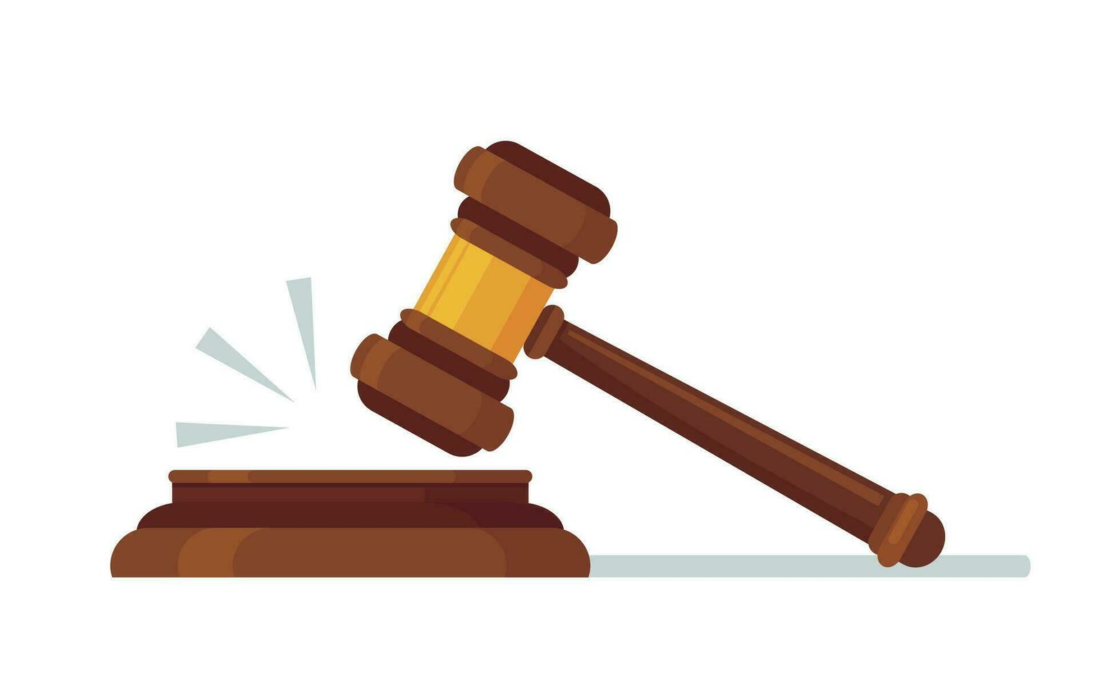 Judges wooden hammer. Judicial decision, hammer blow for rule of law and judged by laws concept cartoon vector illustration