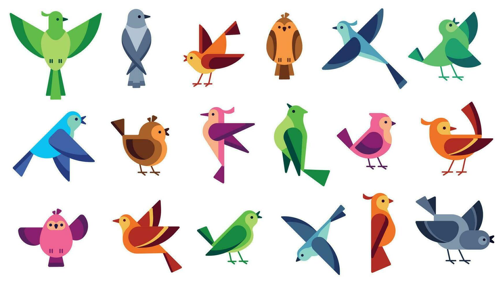 Flat birds. Flying chickadees bird, tweeting dove and wild sparrow. Wildlife animals vector illustration set
