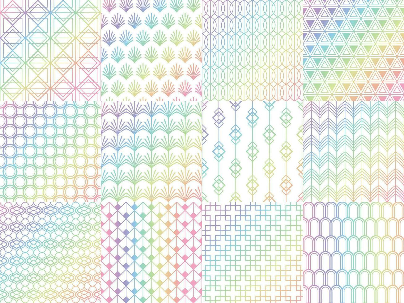 Holographic, metal rainbow seamless pattern set. Colorful shiny foil with gradient. Luminous abstract design vector