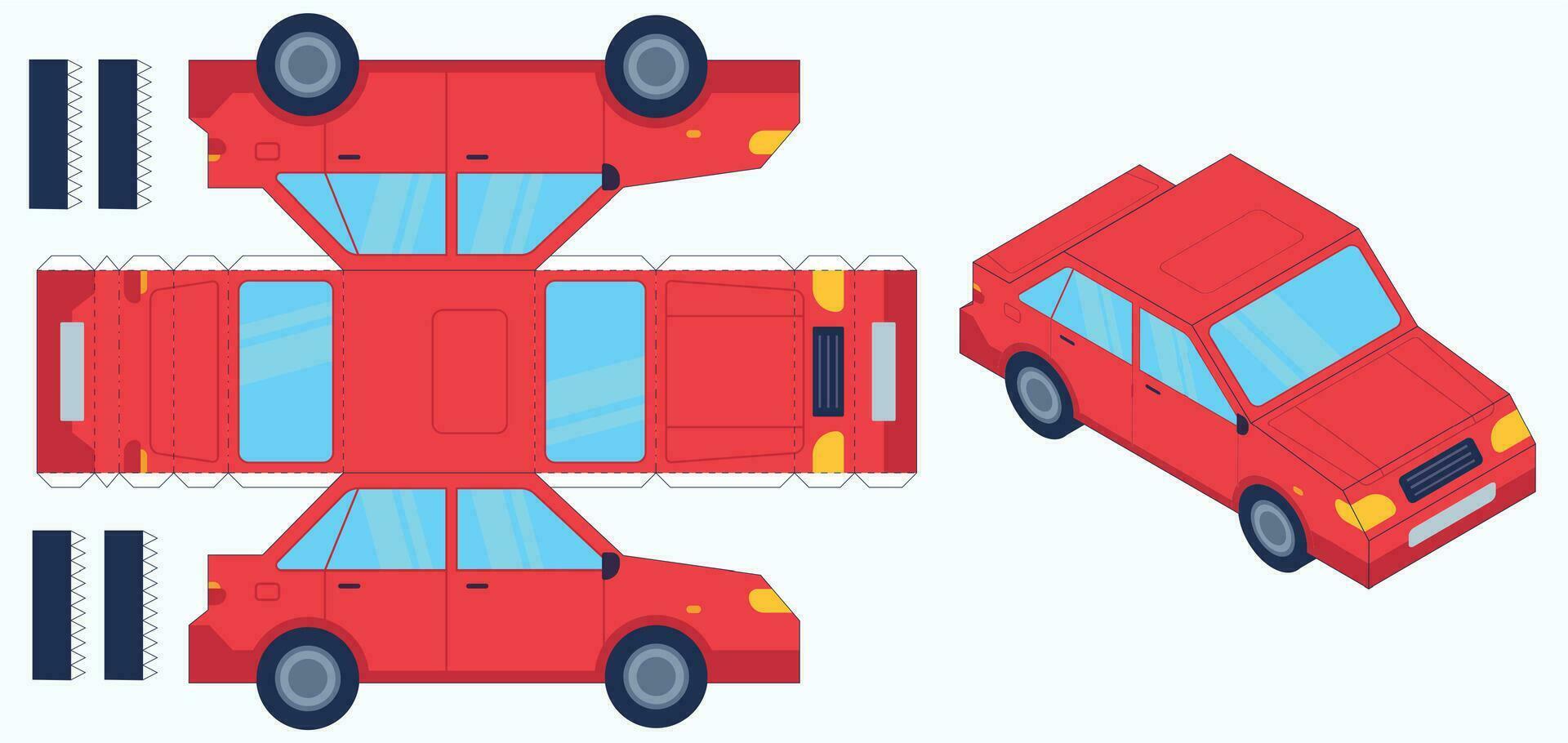 coche papel cortar juguete. crear juguetes tú mismo, cortar y pegamento papel auto, niños arte juego. gracioso educación enigma, niños entretenimiento vector conjunto