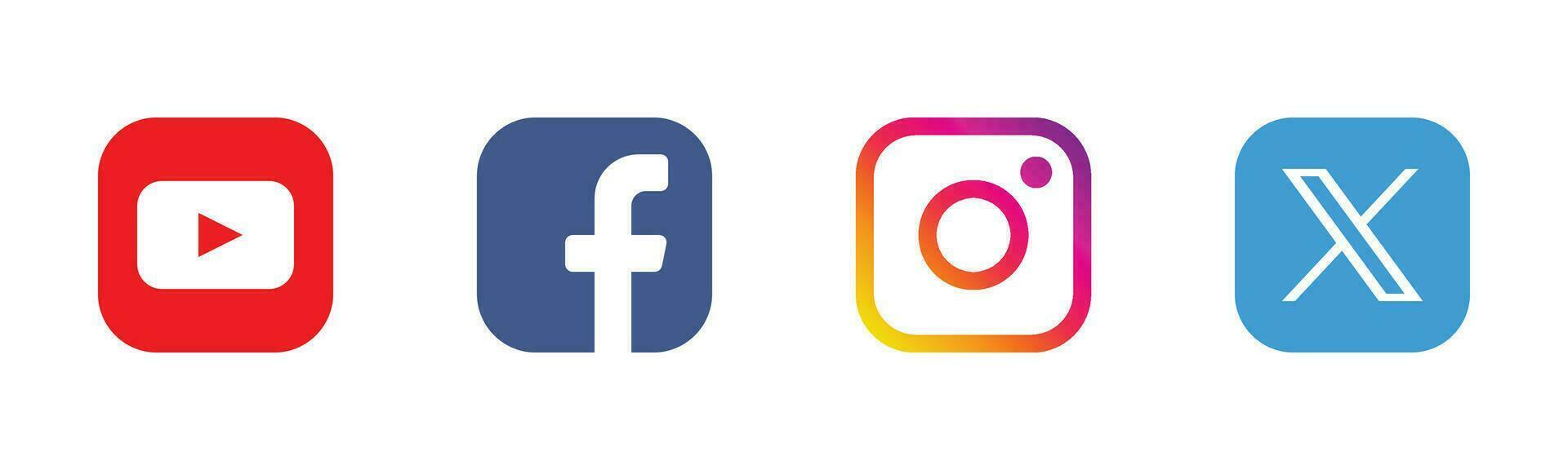 Social Media Logo Icons Set - Facebook, Instagram, Twitter, YouTube Symbols Vector