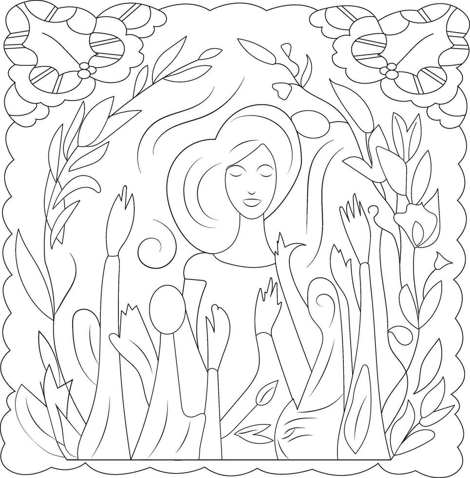 Internation womens day adults coloring page vector