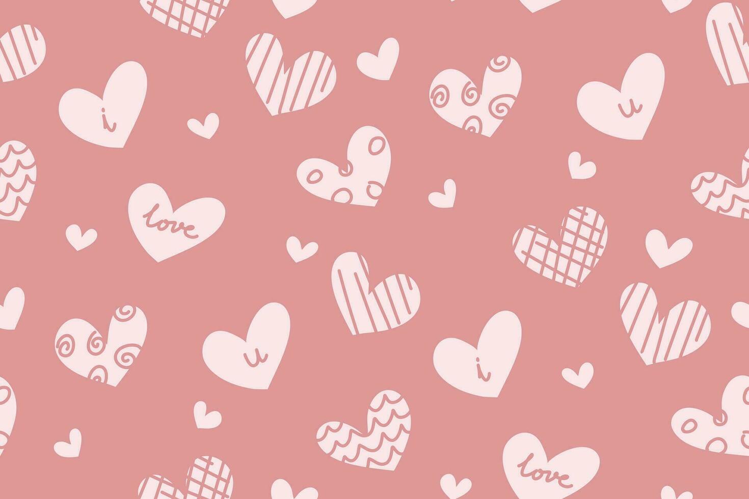 Pink heart doodle pattern background vector