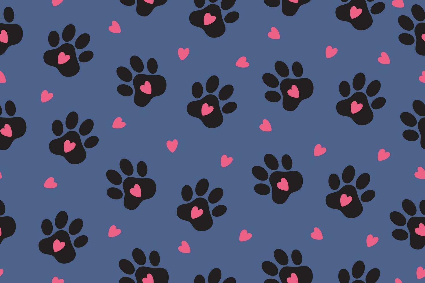 Seamless pattern of pet paw silhouette print. Abstract animal wallpaper and fabric design and decor.Vector illustration. Vector