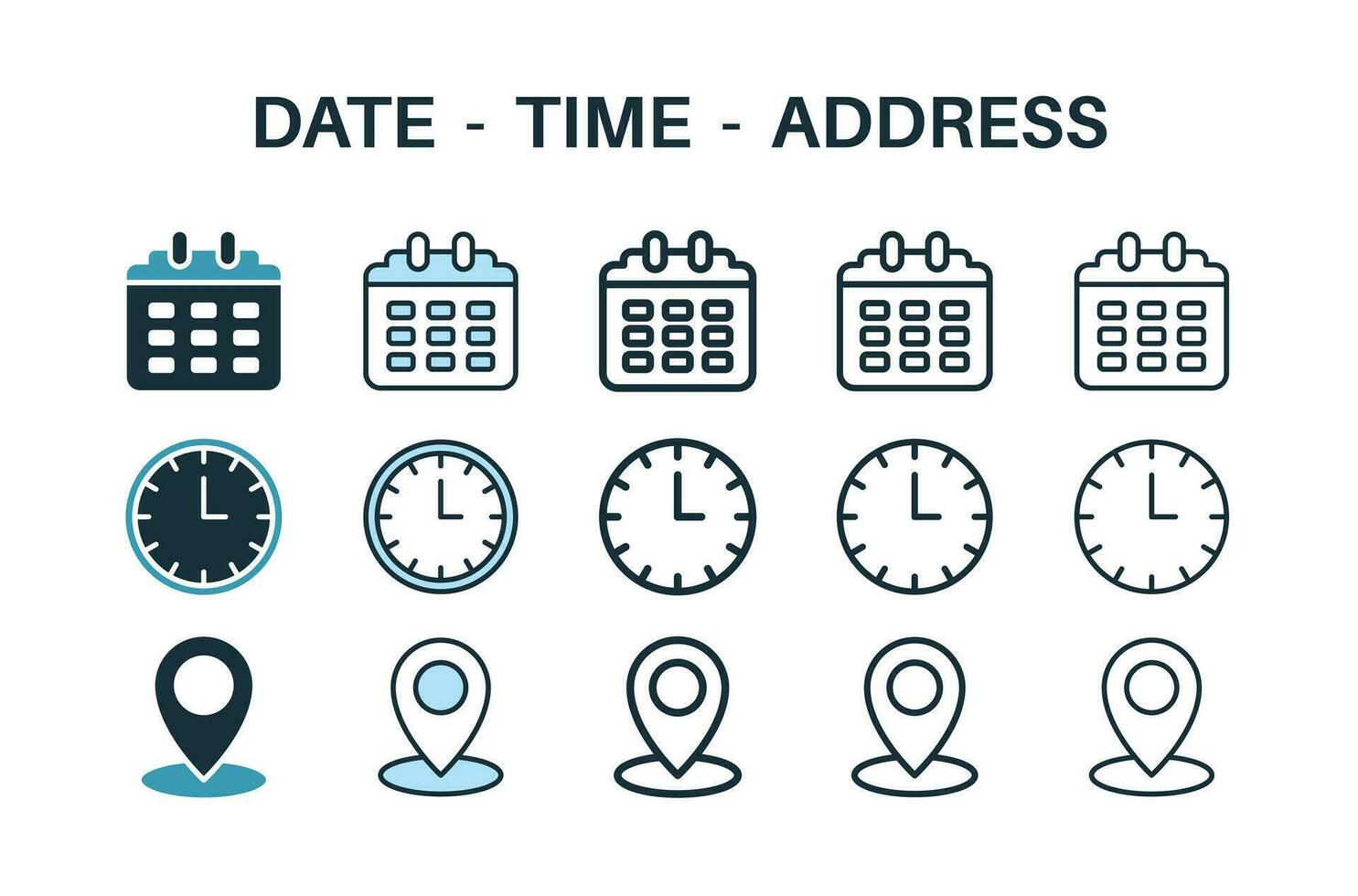 Line icons about location, time and date. Contains such icons as clock, schedule, calendar and pin. Editable stroke Vector 256x256 pixel perfect
