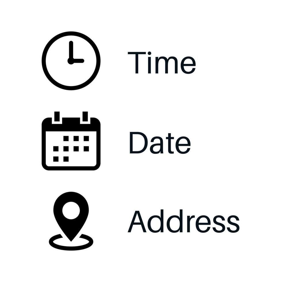 Time, date, address icon vector in trendy style
