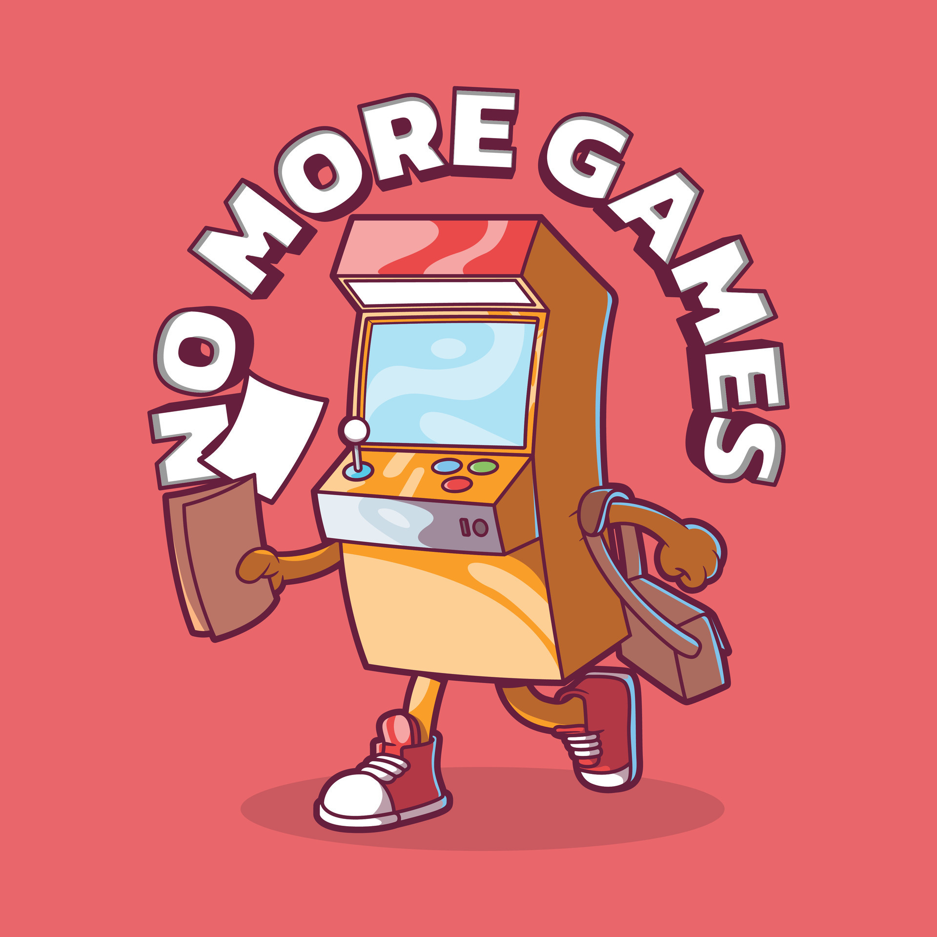 Arcade game character running to work vector illustration. Games, work