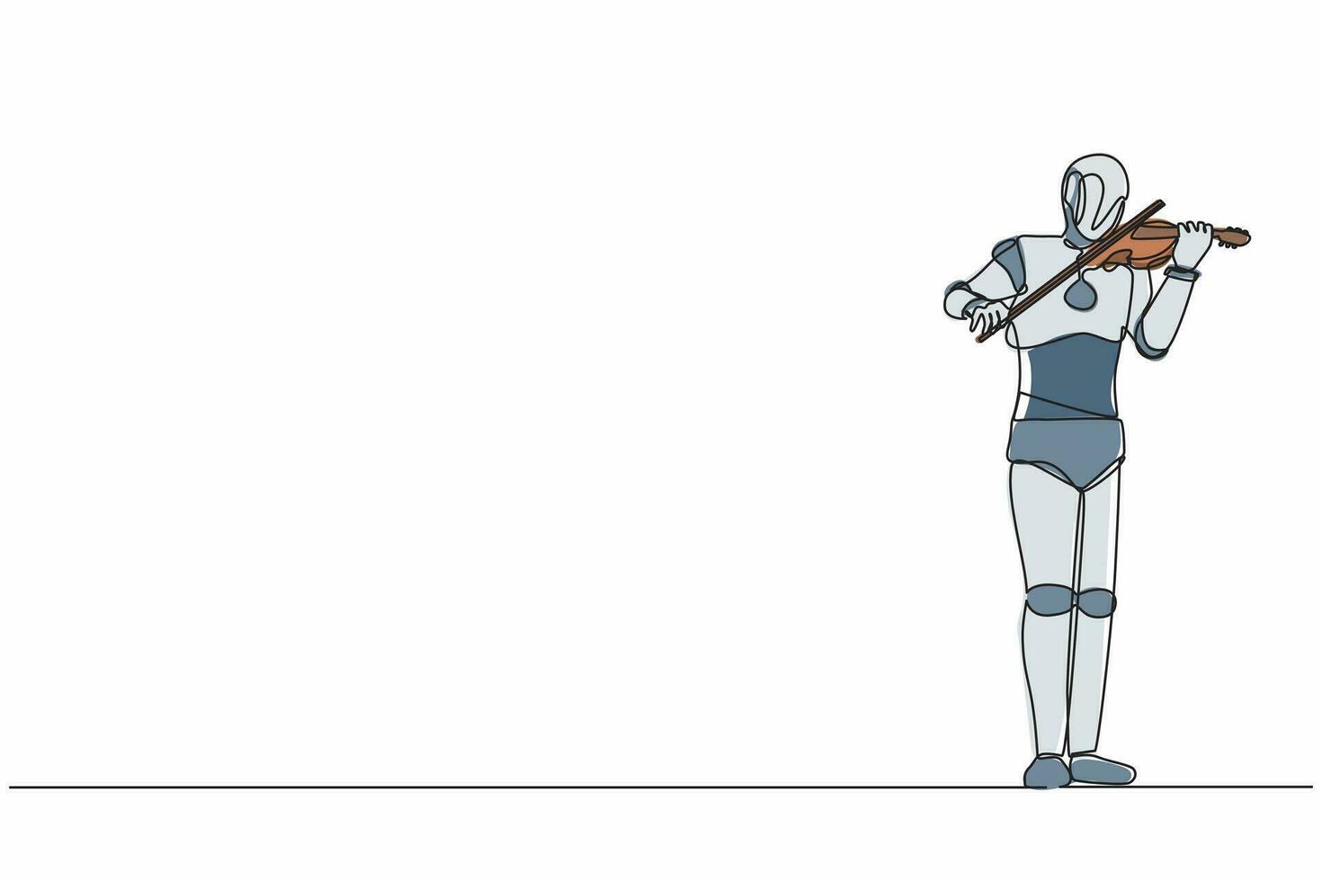 Músico robot de dibujo continuo de una línea tocando violín instrumento musical clásico. organismo cibernético robot humanoide. futuro desarrollo robótico. ilustración gráfica de vector de diseño de línea única