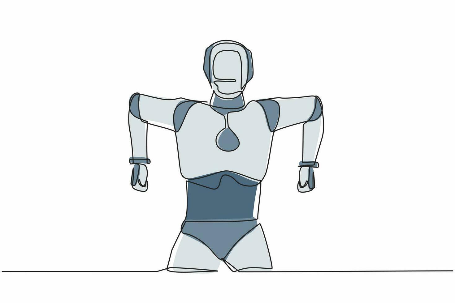 Continuous one line drawing robot standing with angry gesture. Emotional in rage. Feeling anger. Humanoid cybernetic organism. Future robotic development. Single line draw design vector illustration