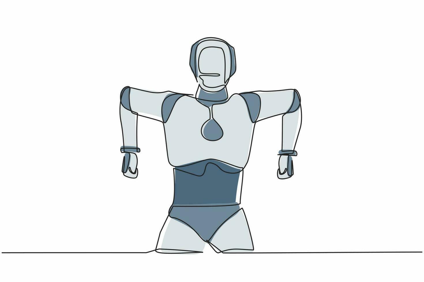 robot de dibujo continuo de una línea de pie con gesto enojado. emocional en la rabia. sintiendo ira. organismo cibernético humanoide. futuro desarrollo robótico. ilustración de vector de diseño de dibujo de una sola línea