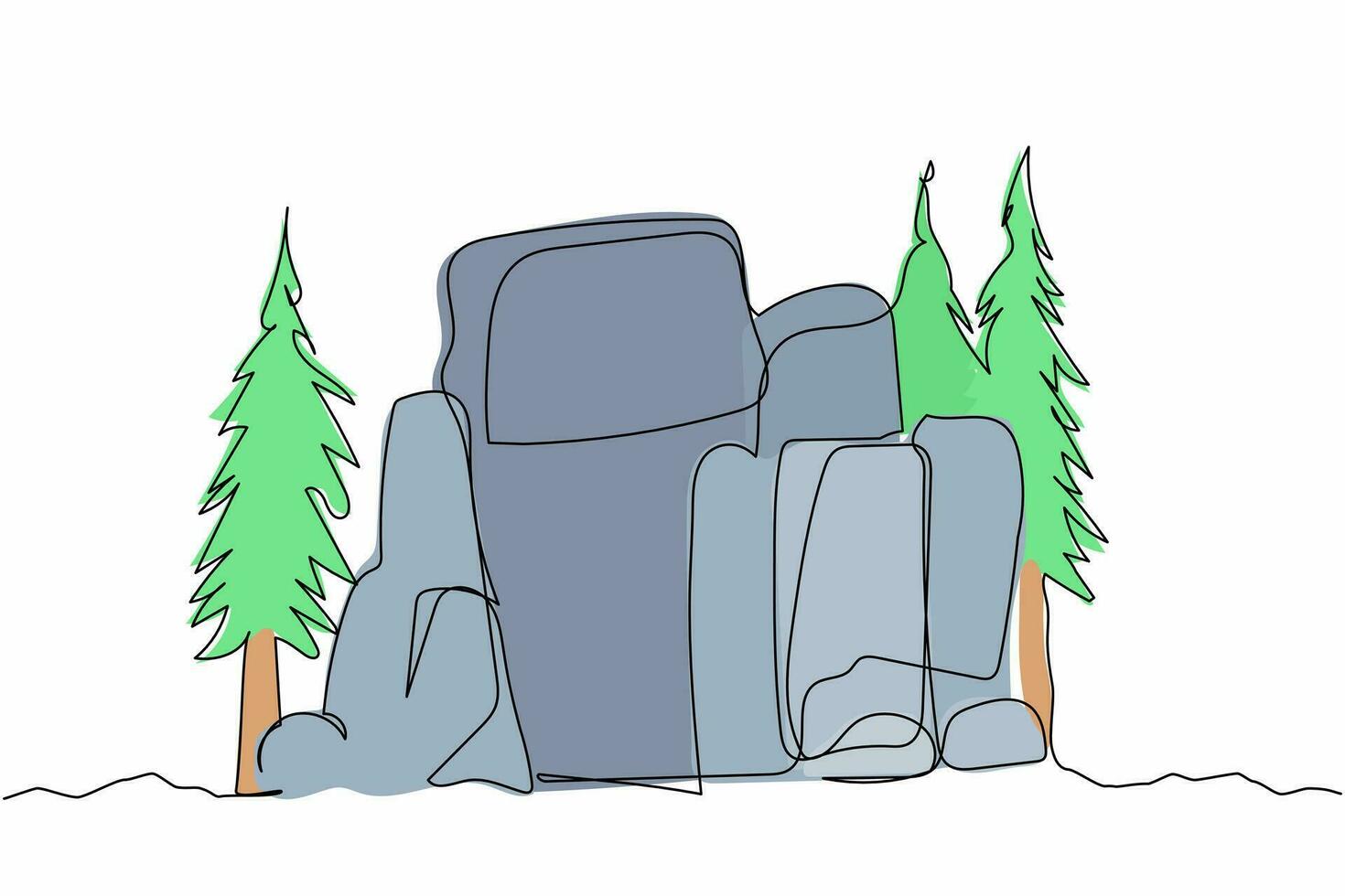 Single one line drawing prehistoric stone cave entrance. Stone house cave from past age. Home of caveman or ancient animal for protection. Modern continuous line design graphic vector illustration