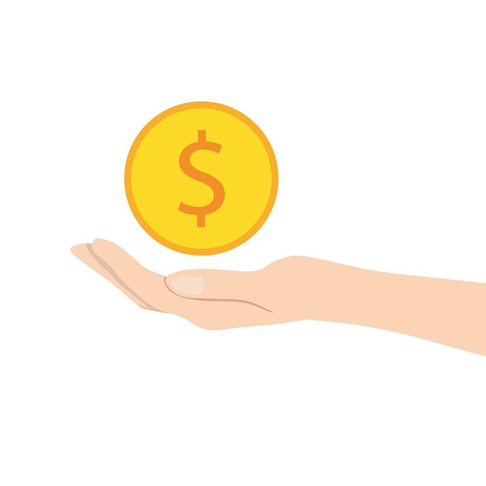 Hand with gold dollar coin vector
