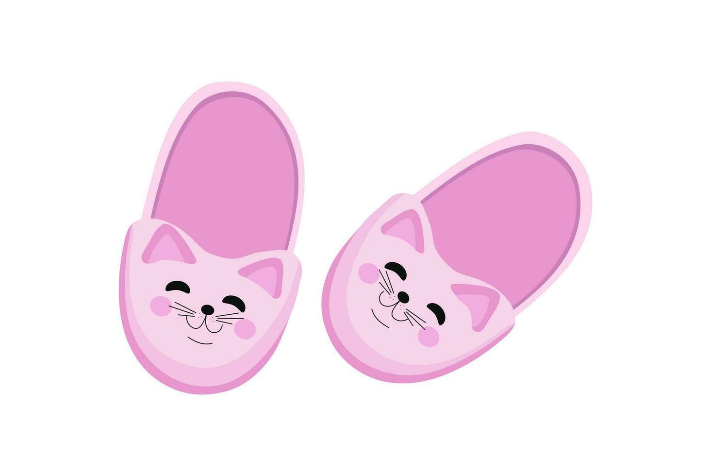 casa zapatillas, linda mascota. gracioso gato zapatillas. par de mullido linda zapatos, gatitos dibujos animados plano hogar calentar cómodo dormido Zapatos con animal cabeza para pies de hombre, mujer, niños. vector