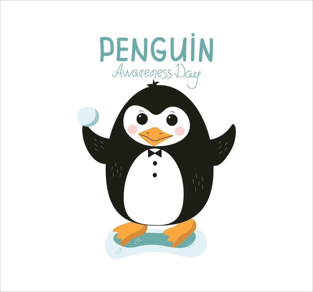 linda pequeño pingüino. pingüino conciencia día. vector plano dibujos animados ilustración aislado en blanco. personaje, antártico animal, polar pájaro. mundo pingüino día. vector ilustración en aislado antecedentes.