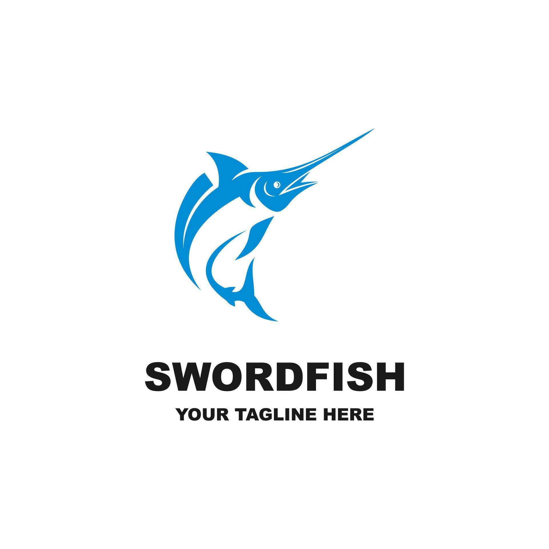 Swordfish Logo isolated on dark blue background. Design swordfish for logo, Simple and clean
