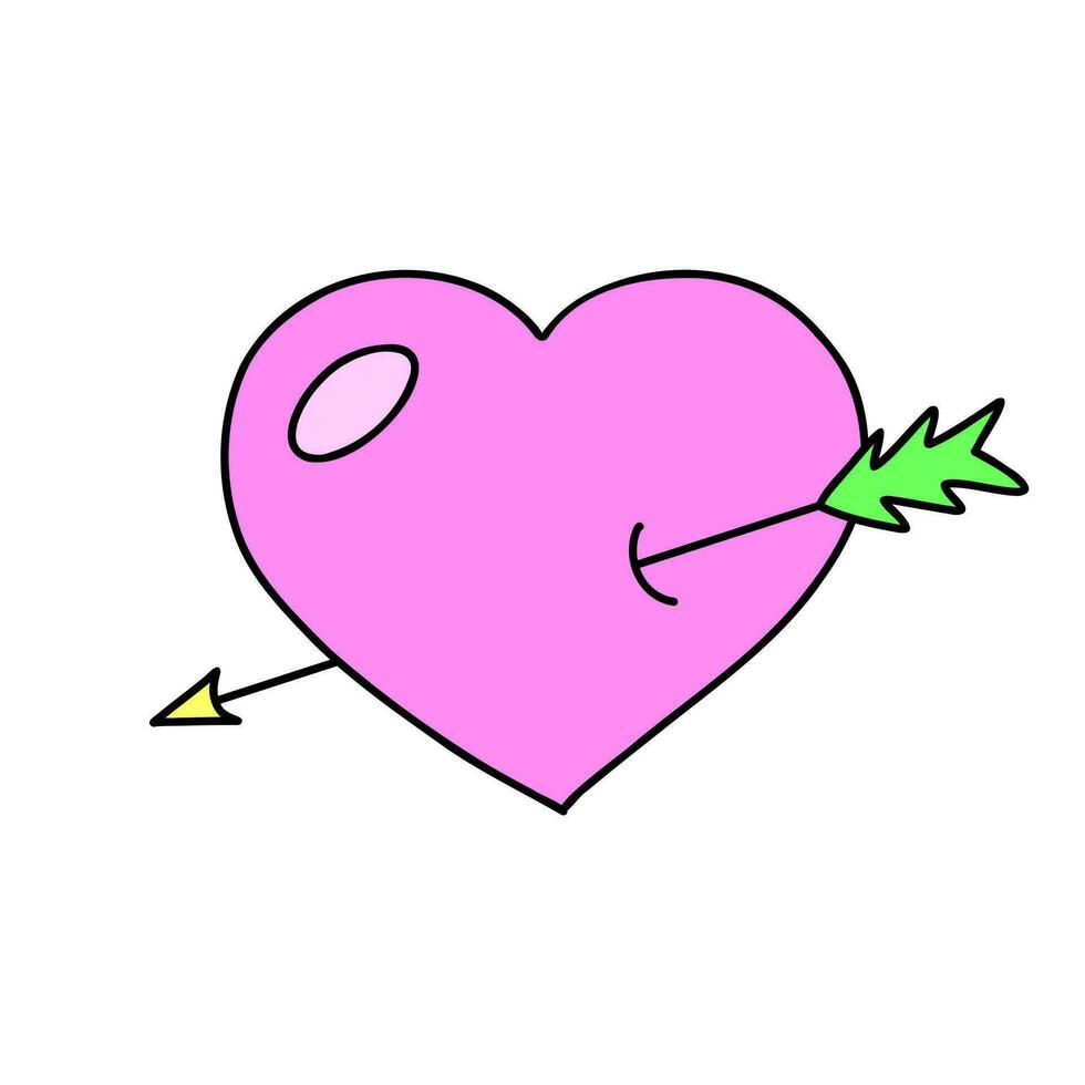 Arrowed Heart Icon. 1990 retro colored Love Symbol. 90s 00s style hand drawn doodle valentine s day sticker. Isolated vector illustration