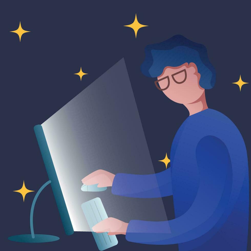 character works at night at the computer vector