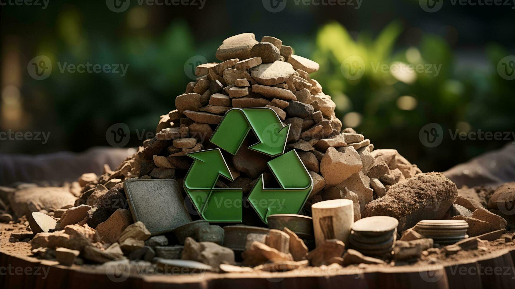 AI generated Recycling icon 3d on garbage photo