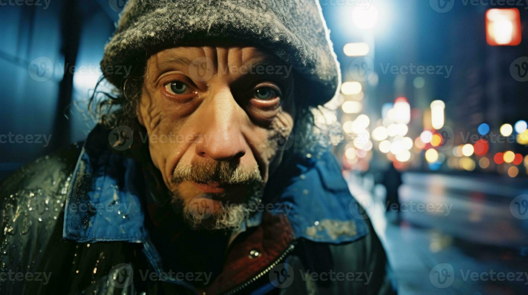 AI generated An ugly man on the city street at night. Generative AI photo