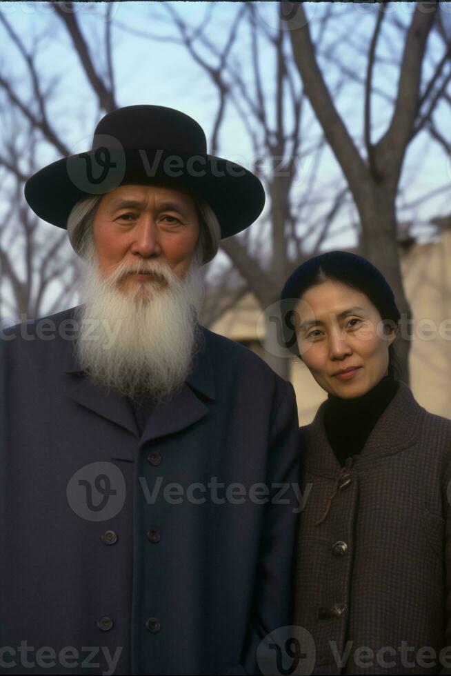 AI generated Asian elderly happy couple. Generative AI photo