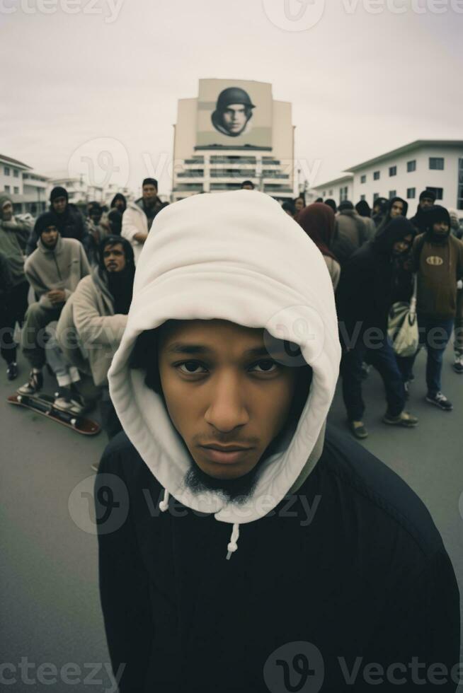 AI generated Photo of an African American man in front of a crowd