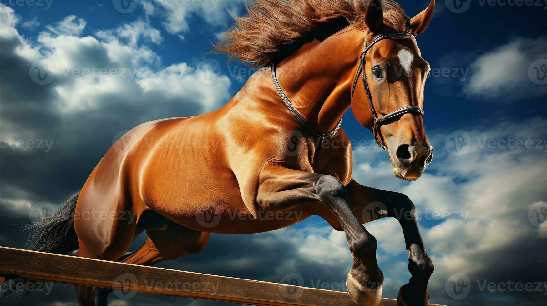AI generated a horse running in the air with a cloudy background photo
