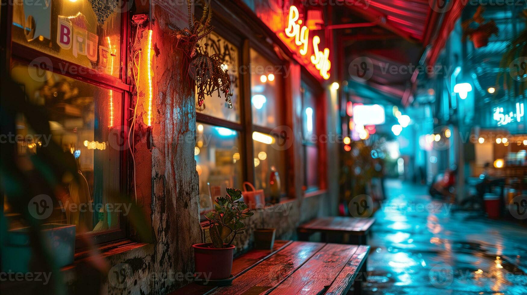 AI generated Photo of a shop window with Big Sale sign in neon lighting