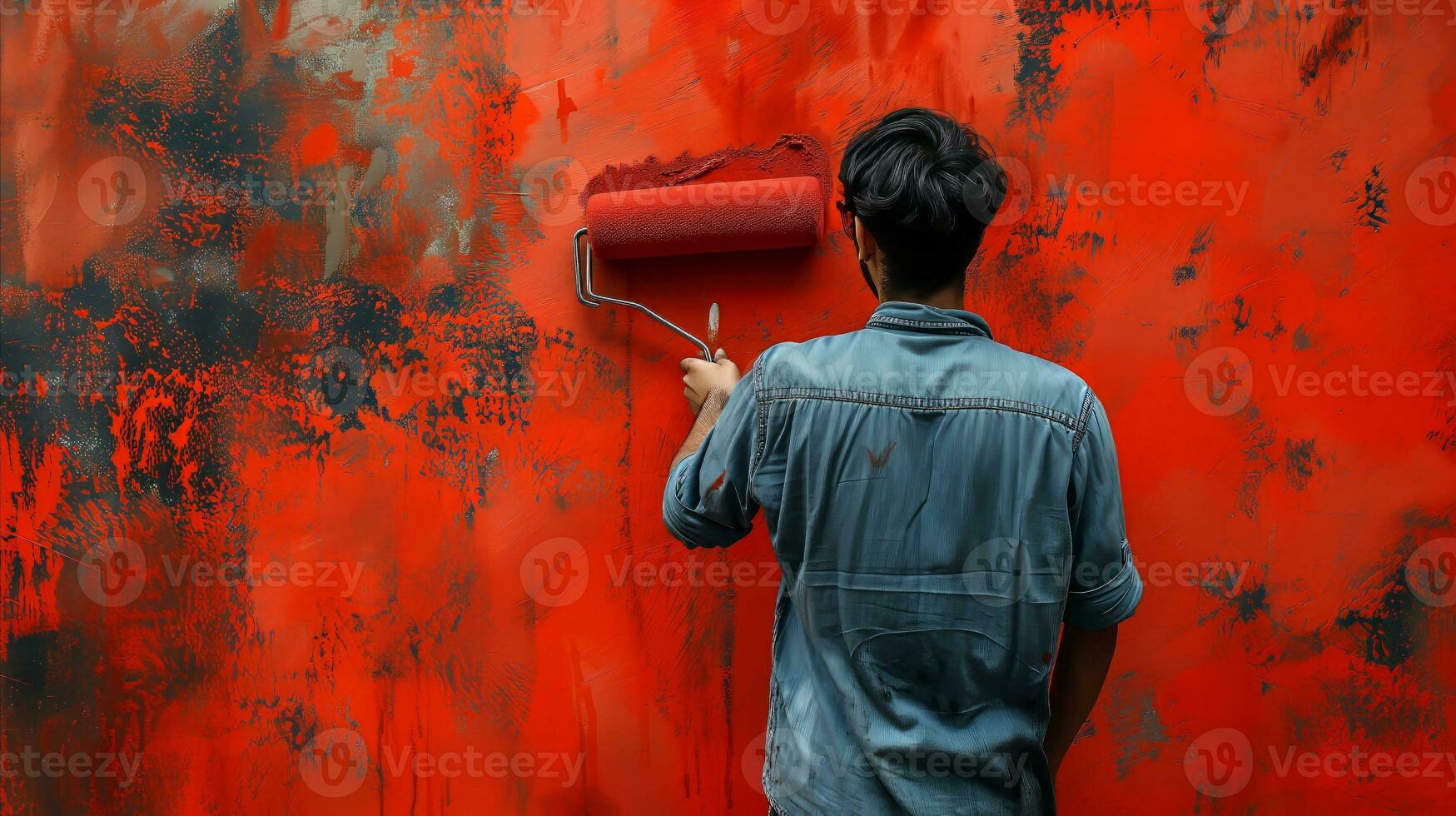 AI generated man painting the wall photo
