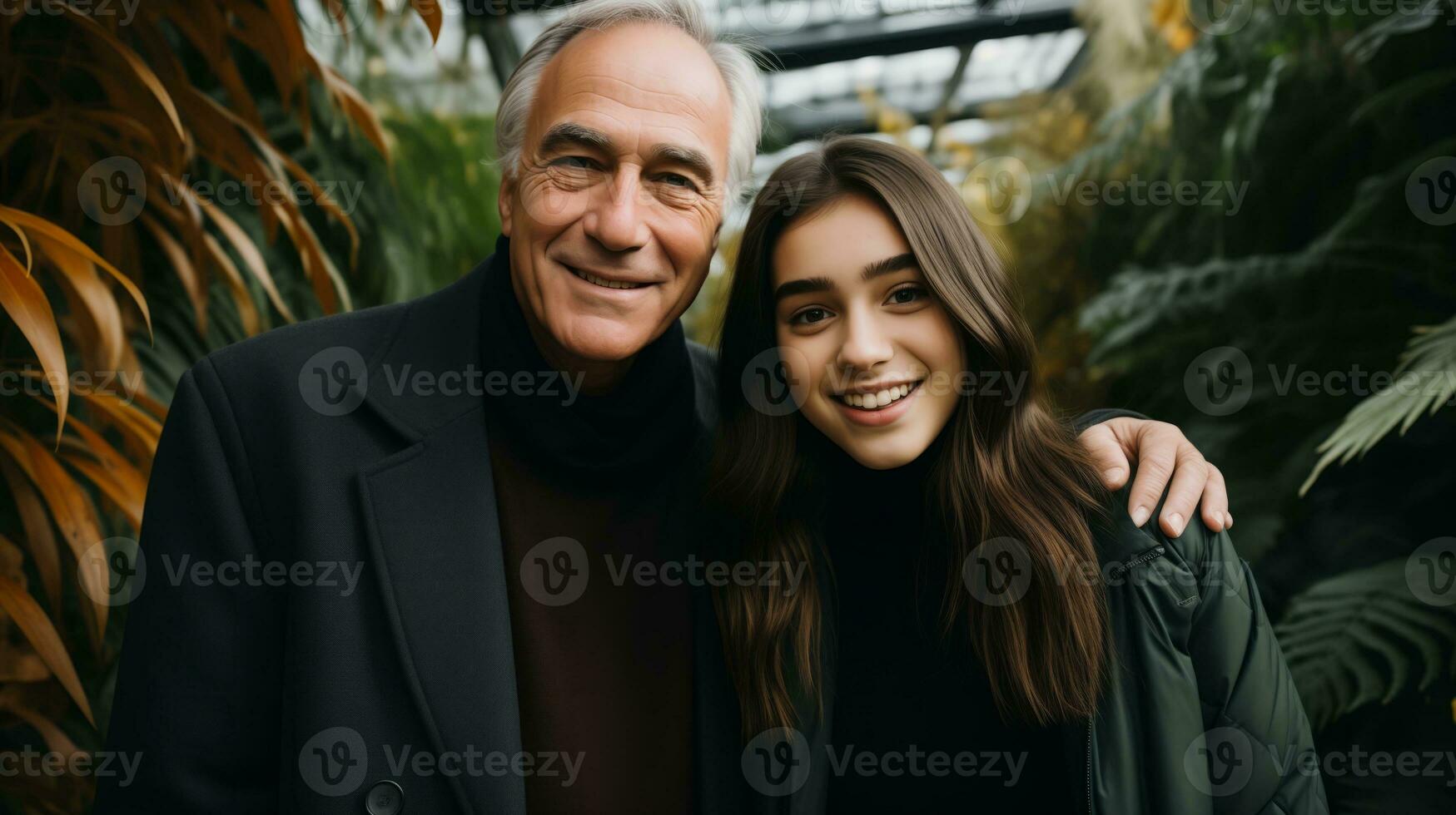 AI generated happy love of old man and young woman. Generative AI photo
