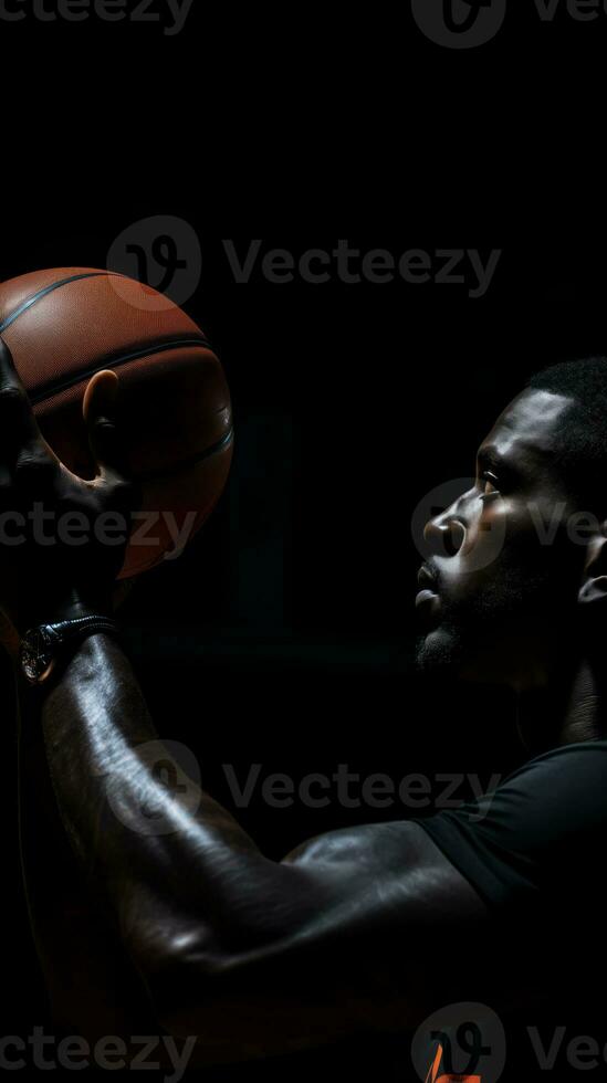 AI generated Side view photo of African basketball player holding ball