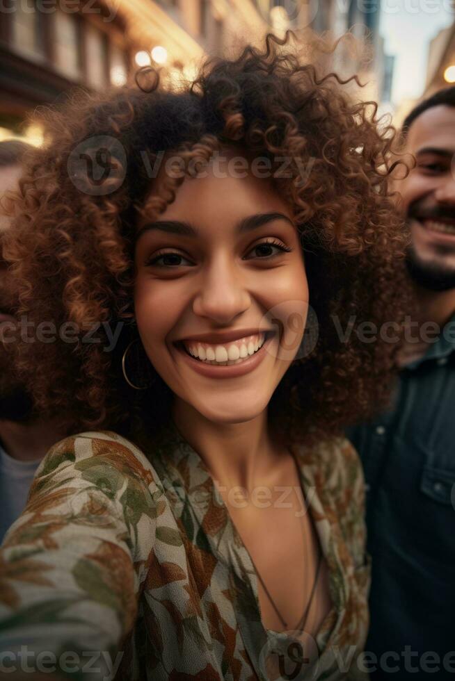 AI generated Group of happy friends having fun together photo