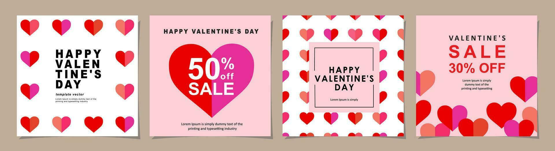 Happy Valentines Day square banner for social media posts, mobile apps, banners, digital marketing, sales promotion and website ads. Vector backgrounds, geometric style with hearts pattern.