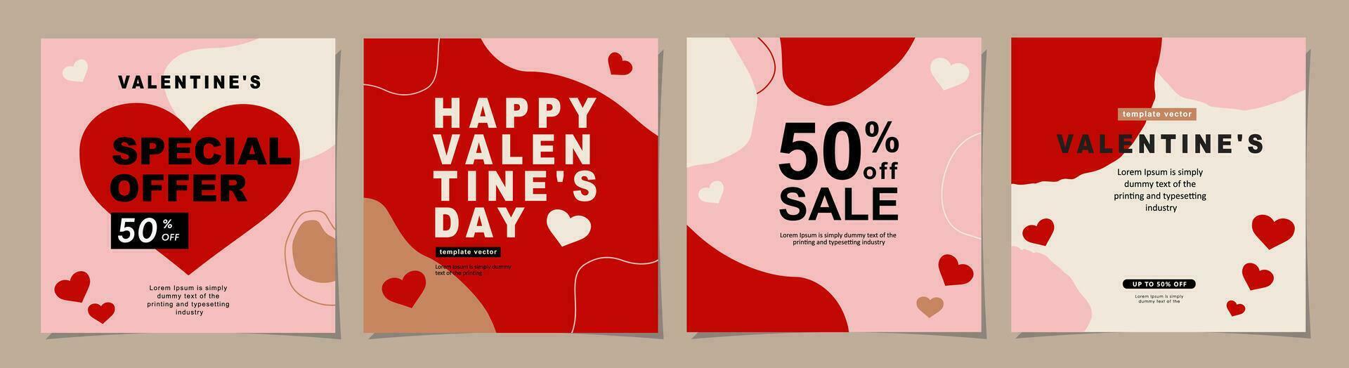Happy Valentines Day square banner for social media posts, mobile apps, banners, digital marketing, sales promotion and website ads. Vector backgrounds, geometric style with hearts pattern.