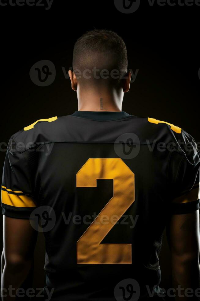 ai generado americano fútbol americano jugador mirando espalda foto