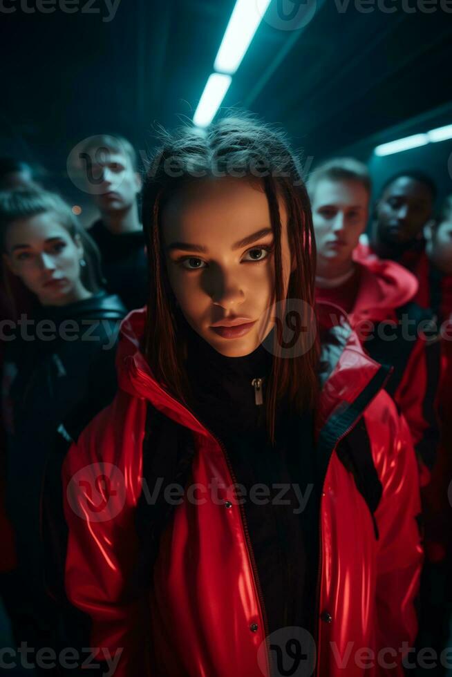 AI generated Group of young friends in sporty clothing photo