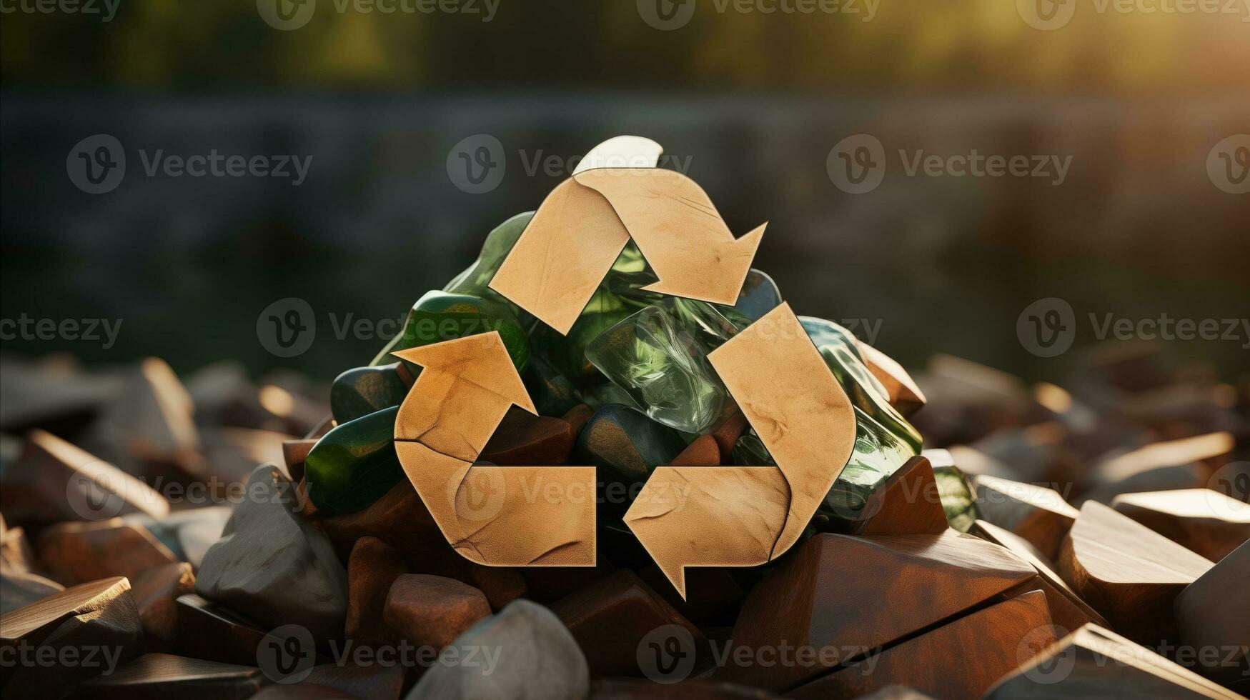AI generated Recycling icon 3d on garbage photo