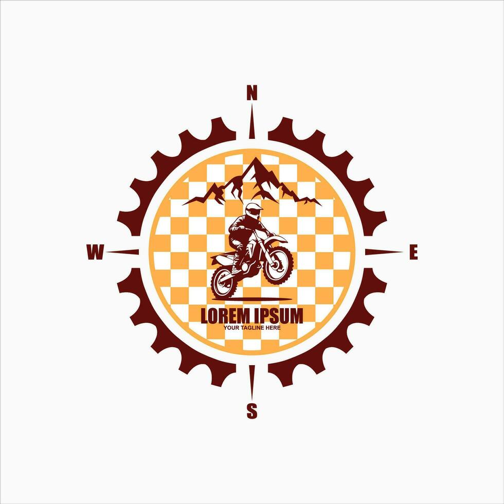 Motocross Freestyle Logo Badge with forest and mountain symbol vector