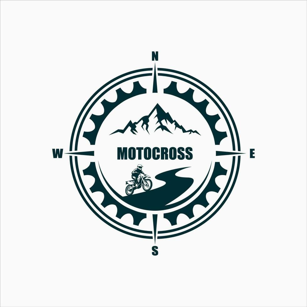 motocross estilo libre logo Insignia con bosque y montaña símbolo vector