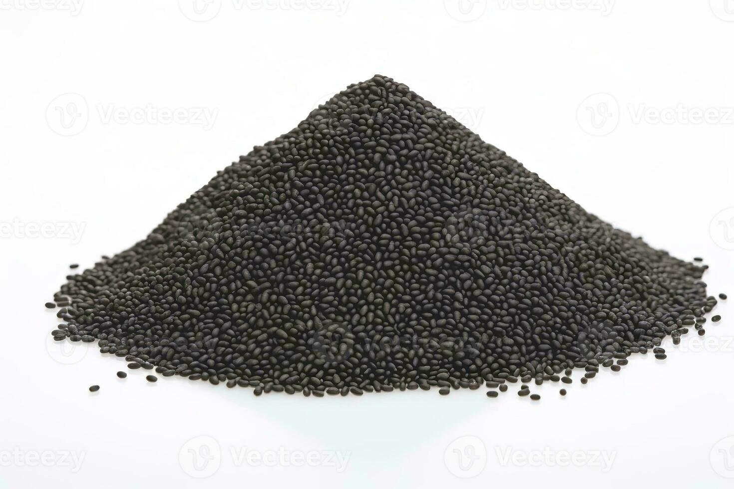 AI generated Black sesame seeds in a heap, isolated on a white background, ideal for culinary and food concepts. photo