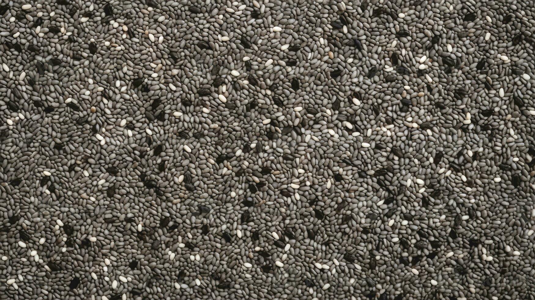 AI generated Top view of Chia seeds. Background texture of raw Chia seeds. Superfood. Copy space. Banner. Perfect for culinary and food concepts. photo