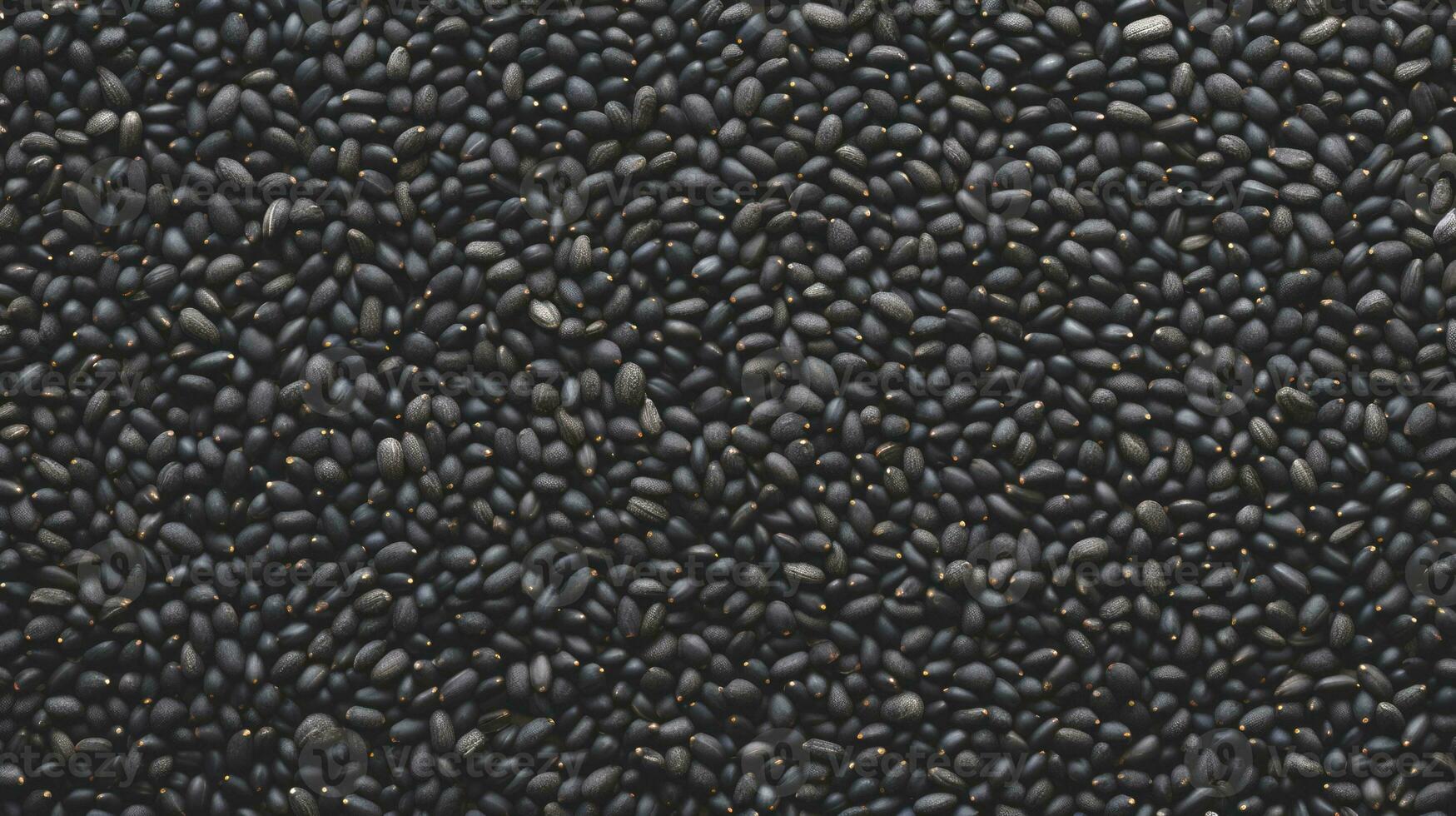 AI generated Top view of Black sesame seeds. Background texture of raw Black sesame seeds. Superfood. Copy space. Banner. Perfect for culinary and food concepts. photo