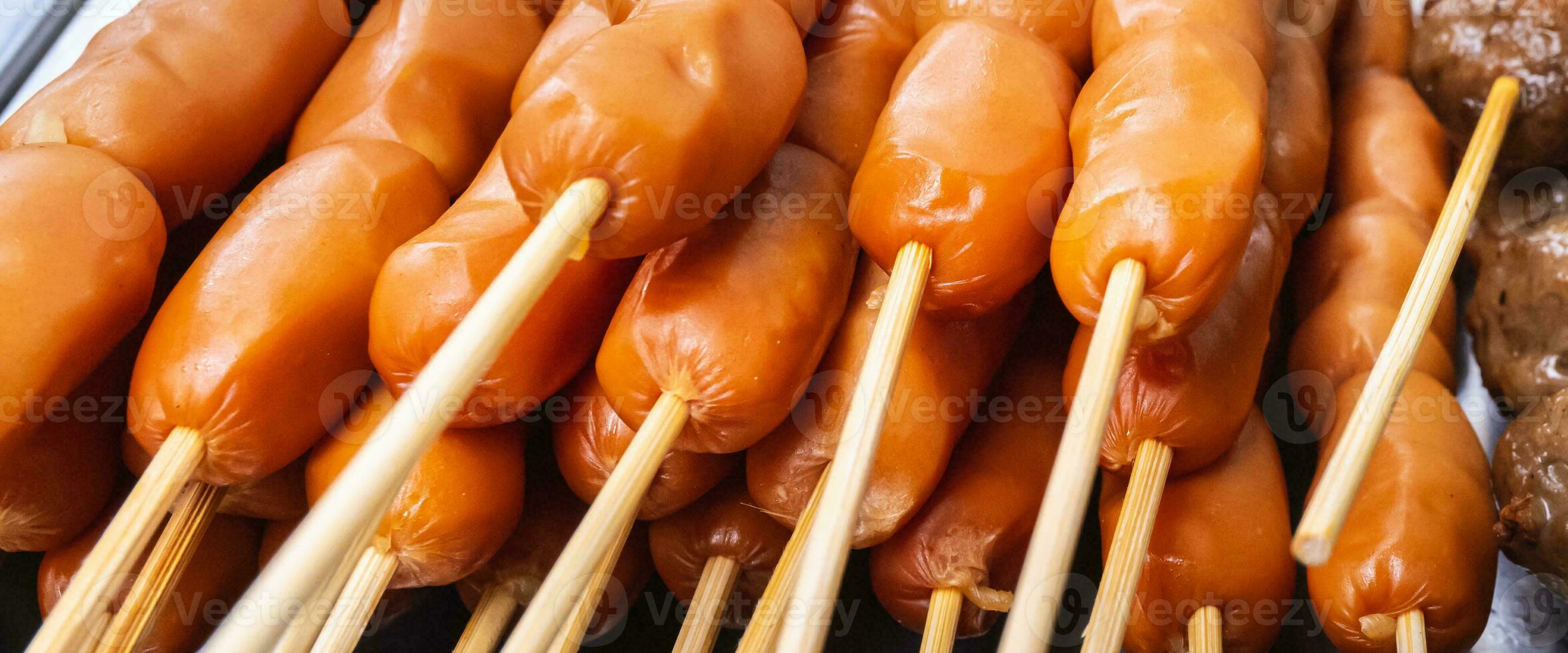 Sausage Skewers, Street Food in Bangkok Thailand, easy to find and Delicious food. photo