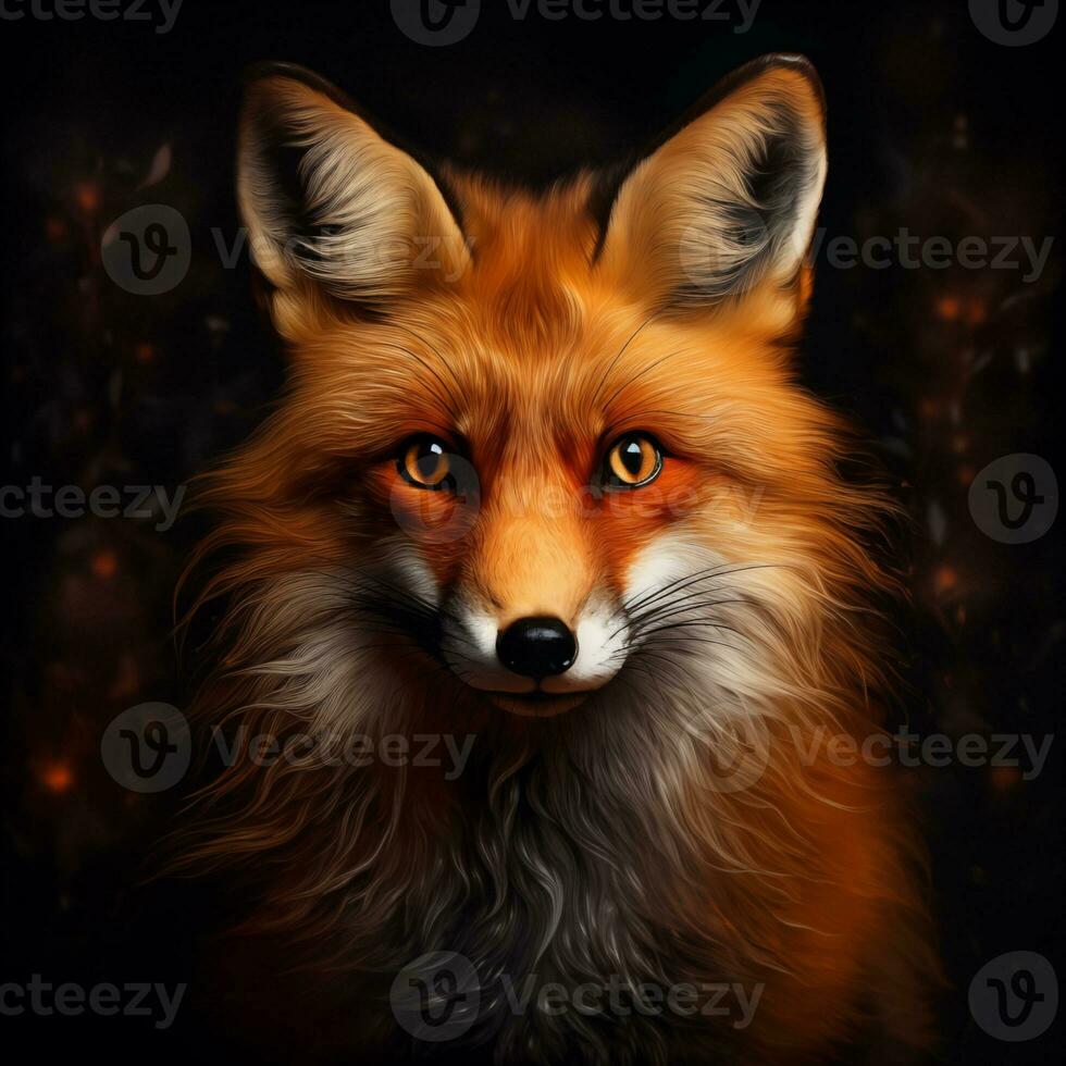 AI generated Close up of cute red fox in gradient dark background photo