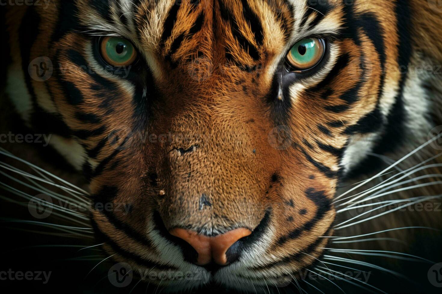 ai generado Tigre cara cerca arriba cinematográfico foto