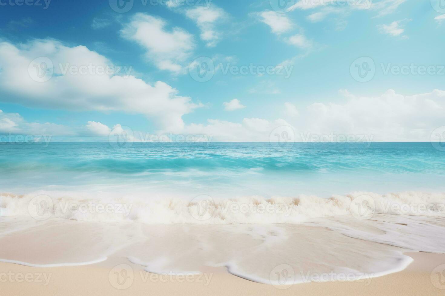 AI generated Bumpy tropical sandy beach with blue ocean and sky photo