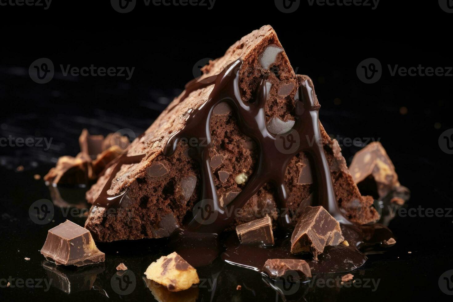 AI generated Triangular chocolate brownie with nougat chunks. photo